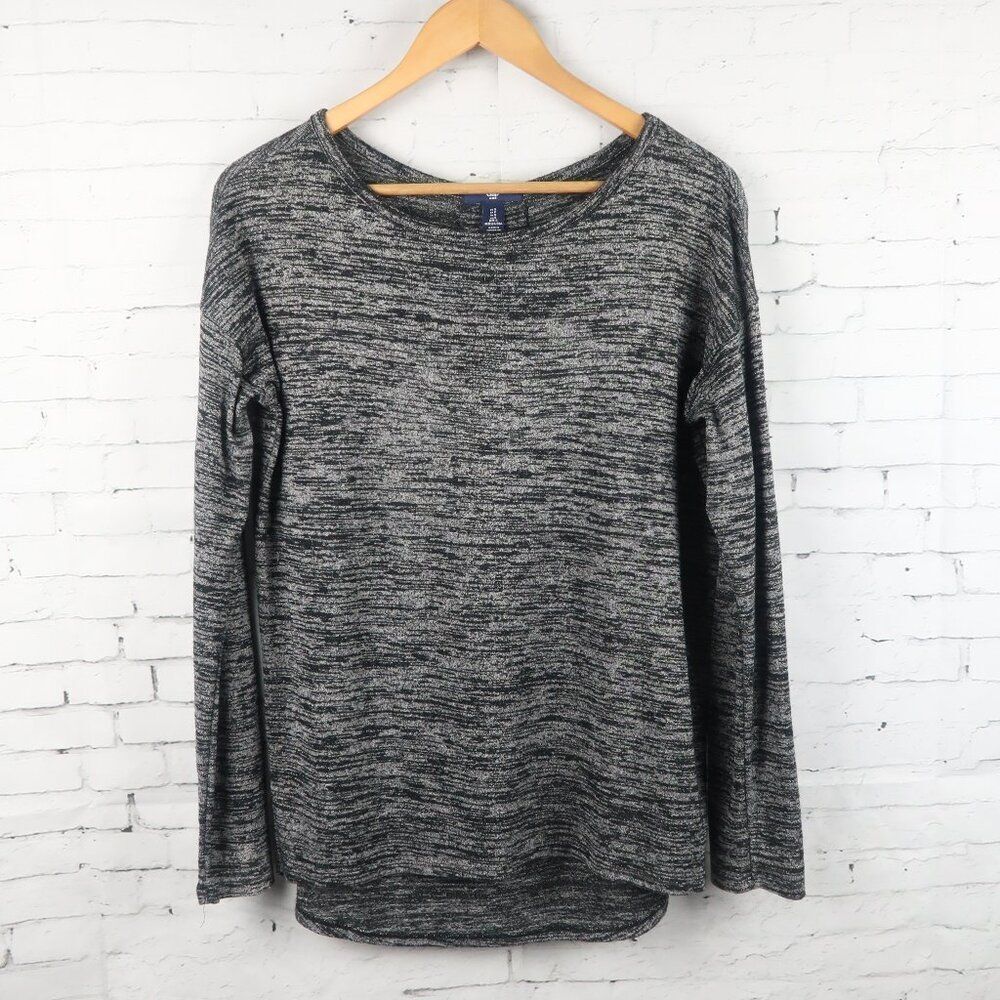 GAP BLACK HEATHER ROUND NECK LONG SLEEVE LIGHTWEIGHT OVERSIZED SWEATER SIZE S